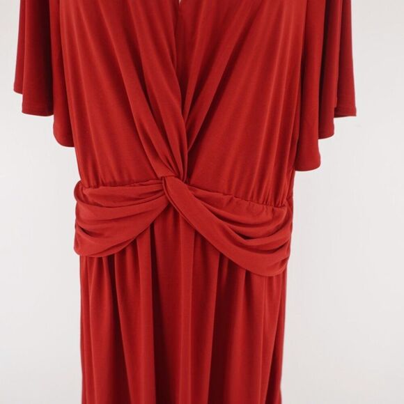 Lane Bryant V-Neck Wrap Red Shift Flutter Sleeve Dress 18 / 20 Nylon Polyester - Picture 2 of 8